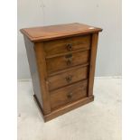 A late Victorian walnut four drawer wellington style chest, brass plaque inscribed 'E A M Fry, May