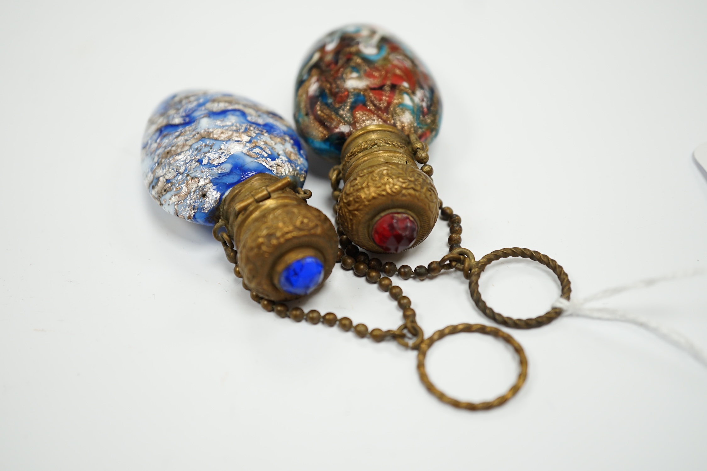 Two Venetian glass scent bottles with aventurine, gilt metal mounted, largest 7.5cm high - Image 3 of 4