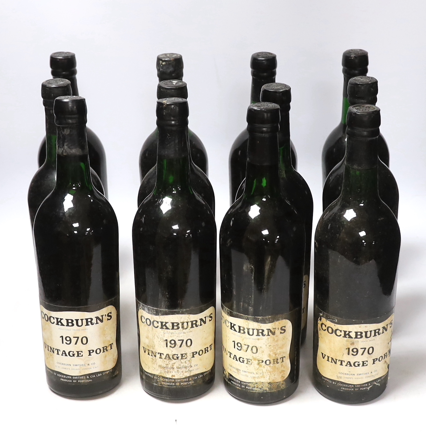 Twelve bottles of Cockburns vintage port, 1970
