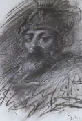 Circle of Augustus John RA (Welsh, 1878-1961), heightened charcoal, Classical bearded warrior, bears