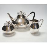 John Pritt for Reed & Barton, a plated three piece tea set, 15cm