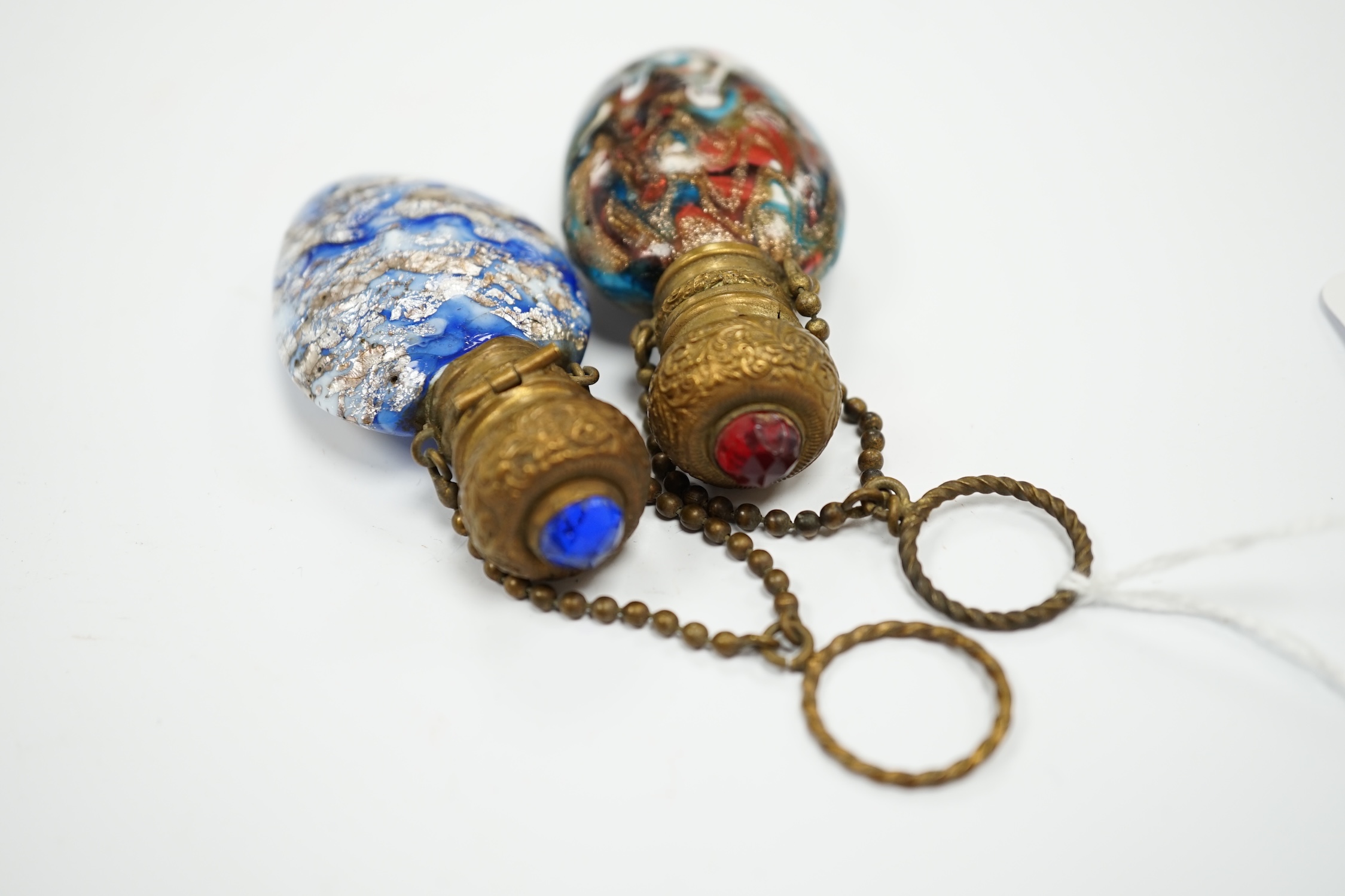 Two Venetian glass scent bottles with aventurine, gilt metal mounted, largest 7.5cm high - Image 4 of 4