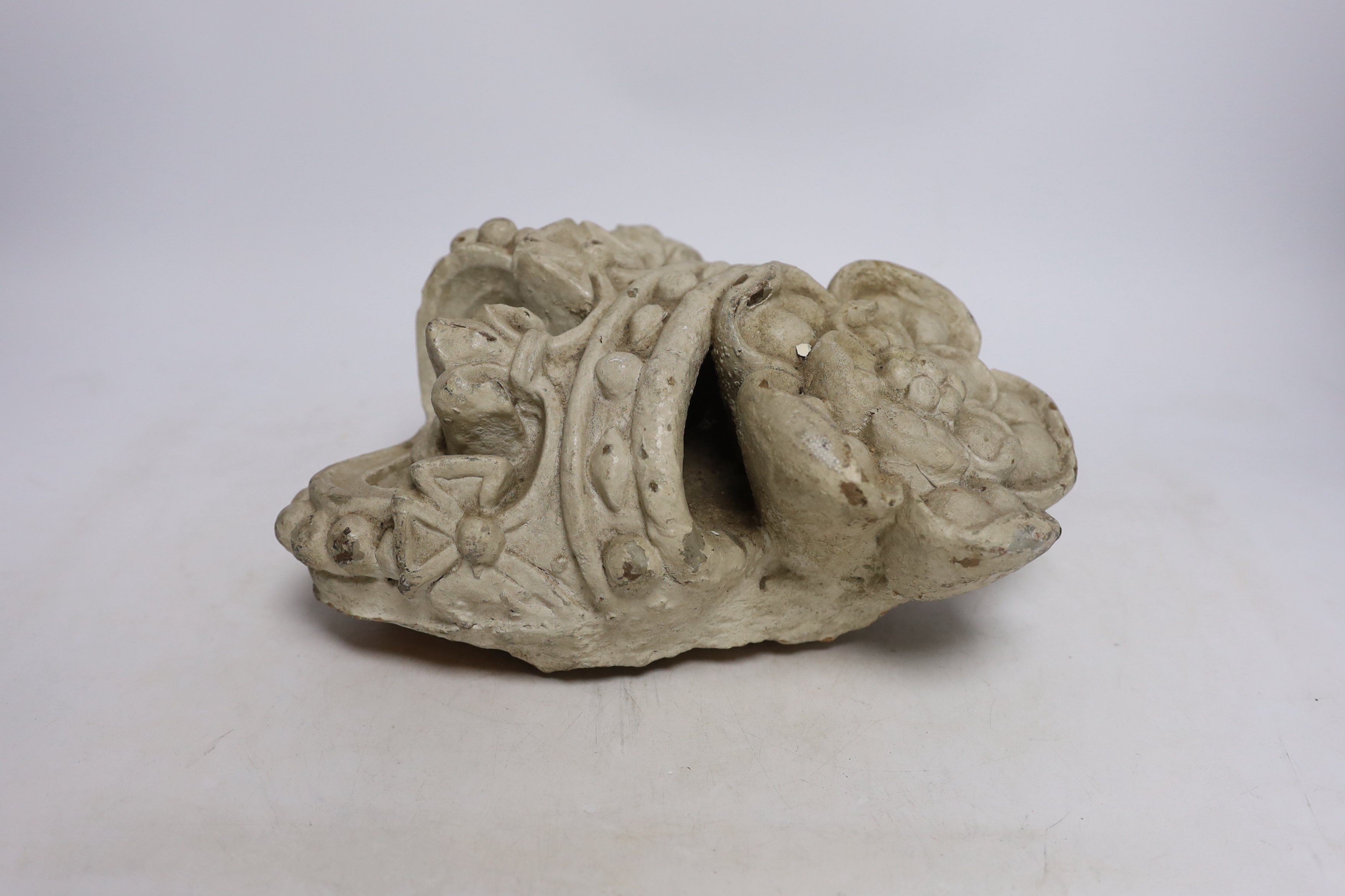 A White painted terracotta architectural cresting in the form coronet over a Tudor rose, 26cm high - Image 3 of 4