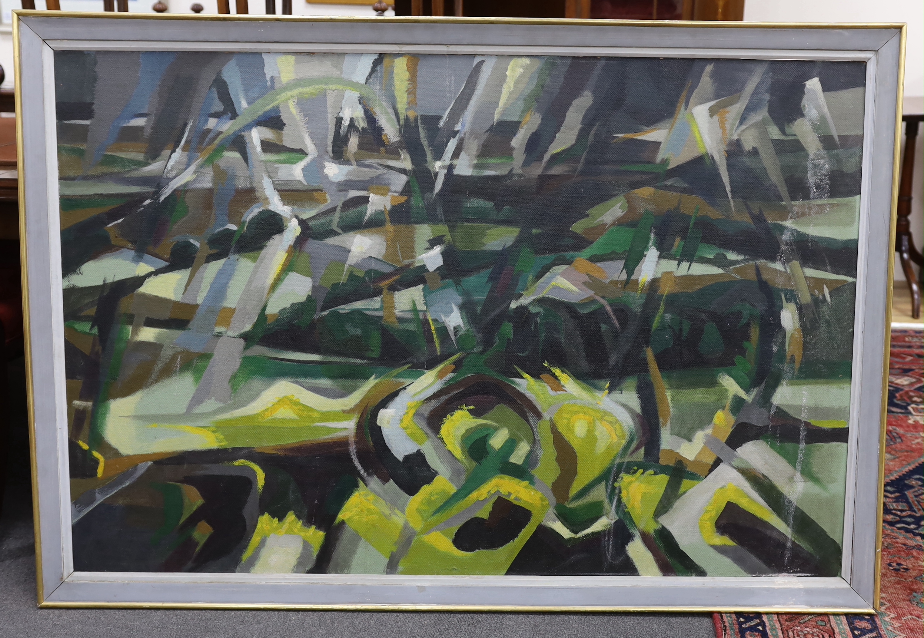 Allin Braund (1915-2004), oil on board, Welsh Valley landscape, 90 x 135cm - Image 2 of 2