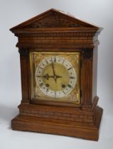 An Edwardian oak mantel clock, dial inscribed J Duncan, Paisley, 41cm high