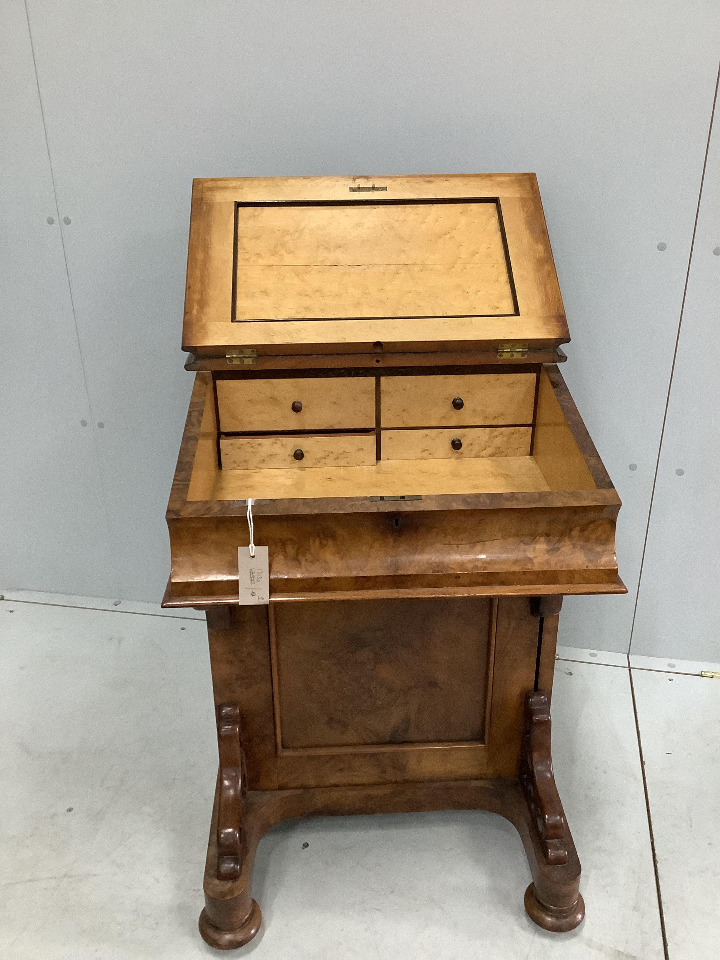 A Victorian walnut Davenport, width 57cm, depth 56cm, height 64cm - Image 2 of 3