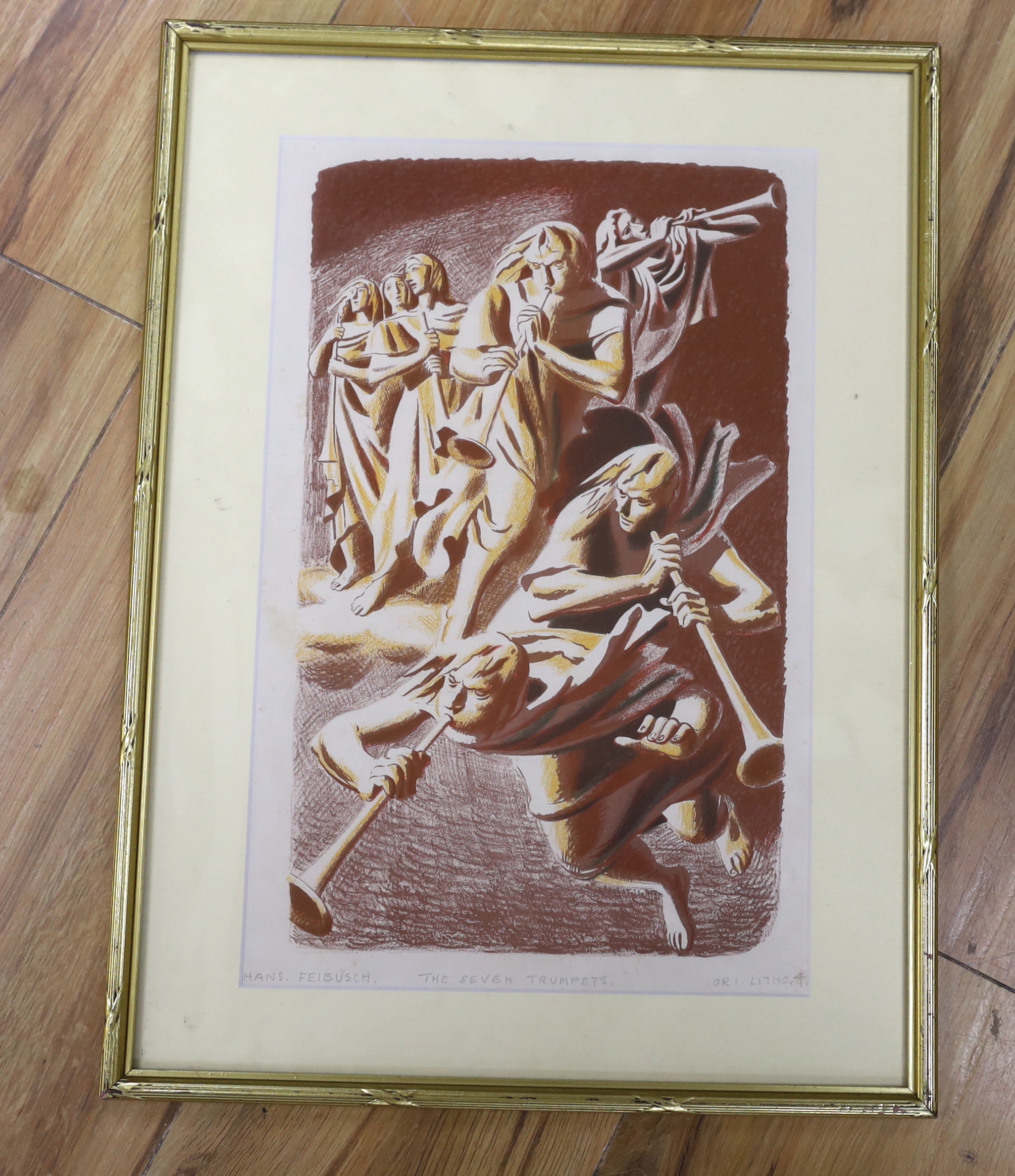 Hans Feibusch (German/British, 1898-1998), colour lithograph, The seven trumpets, inscribed in - Image 2 of 3