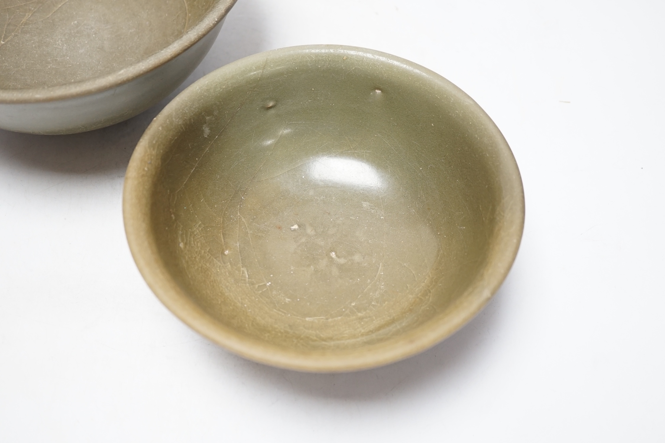 Two Chinese celadon bowls, Yuan-Ming dynasty, largest 22.5cm diameter - Image 5 of 6
