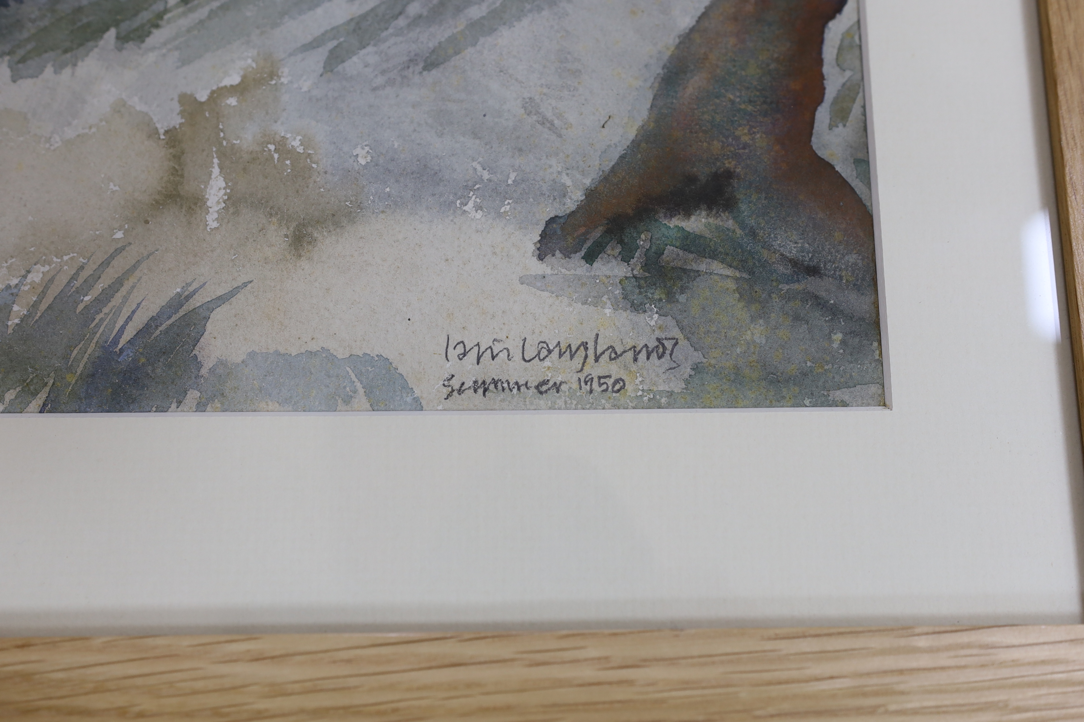 Iain Langland (20th. C), watercolour, 'Chiswick House', signed and dated 1950, inscribed in ink - Image 3 of 3