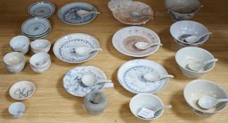 A group of Chinese Tek Sing cargo wares, including blue and white or enamelled plates, bowls,