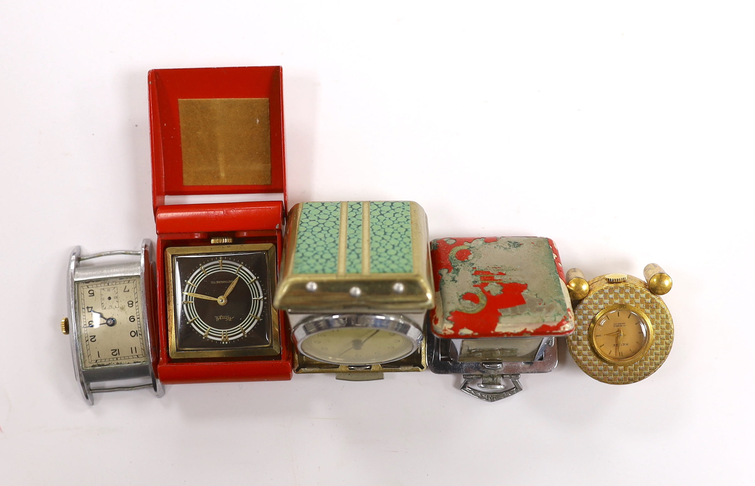 Four miniature travelling timepieces and a wrist watch - Image 2 of 2