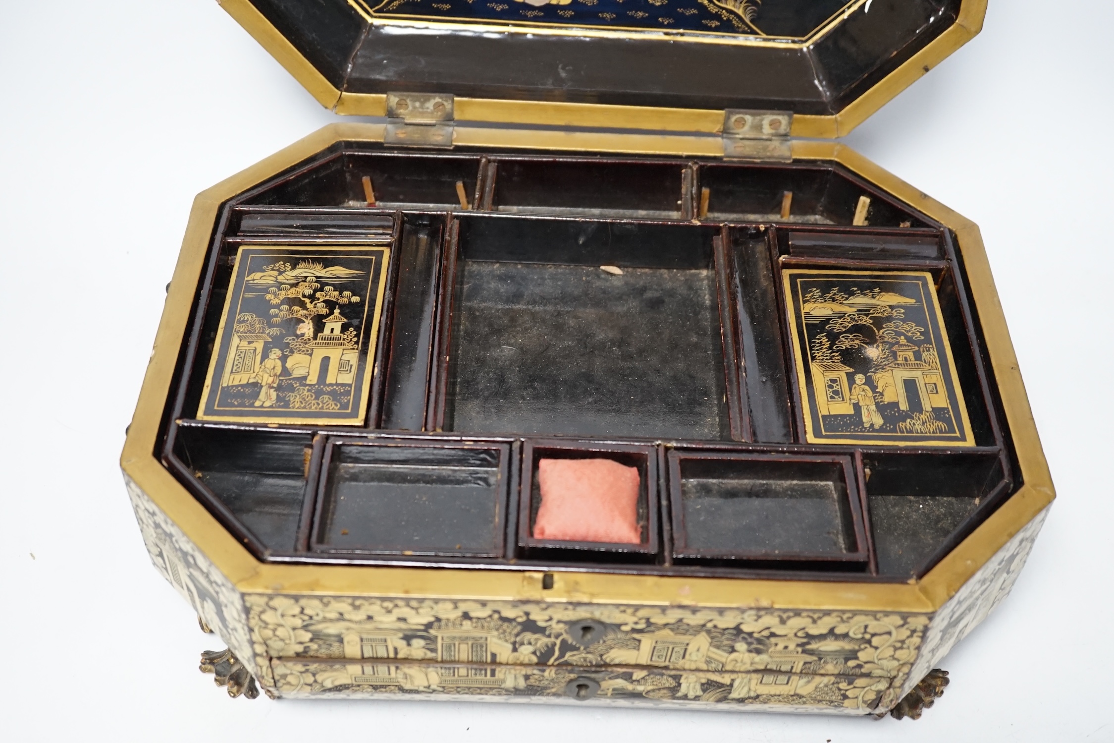 A mid 19th century Chinese export gilt decorated black lacquer work box and a George III mahogany - Image 7 of 7