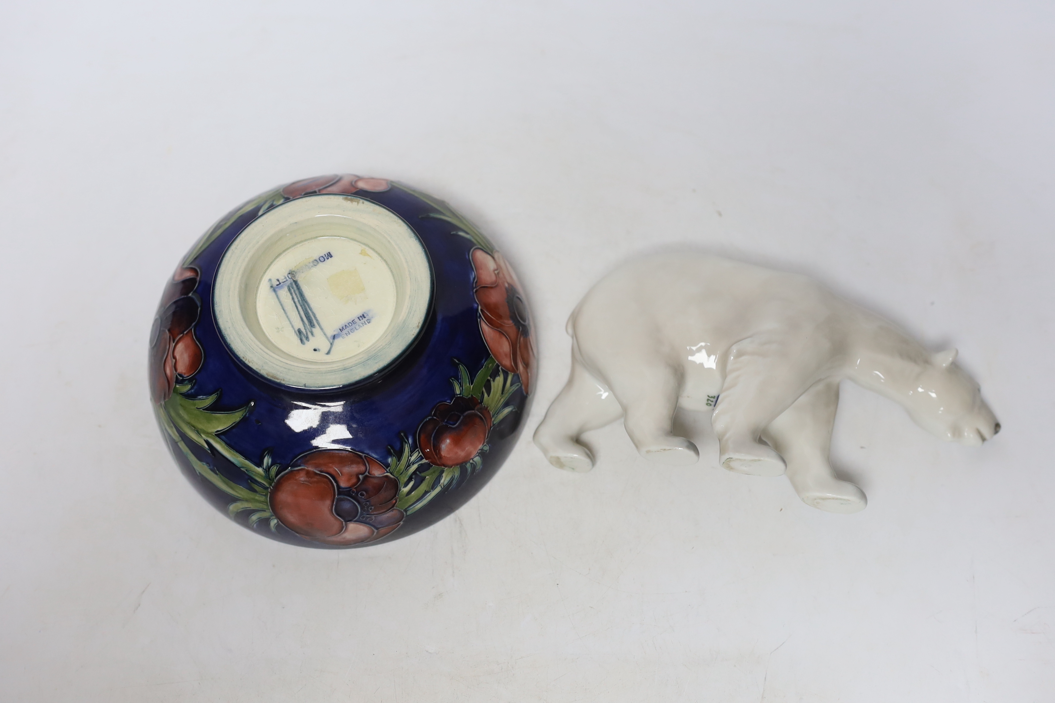 A Moorcroft anemone bowl and a Copenhagen polar bear, Moorcroft bowl 16cm diameter - Image 4 of 4