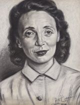 Mid 20th century, charcoal, Study of a woman, indistinctly signed and dated 1959, 43 x 34cm