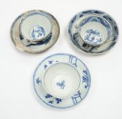 Three Chinese blue and white Ca Mau cargo teabowls and saucers, 18th century, 11.5cm diameter