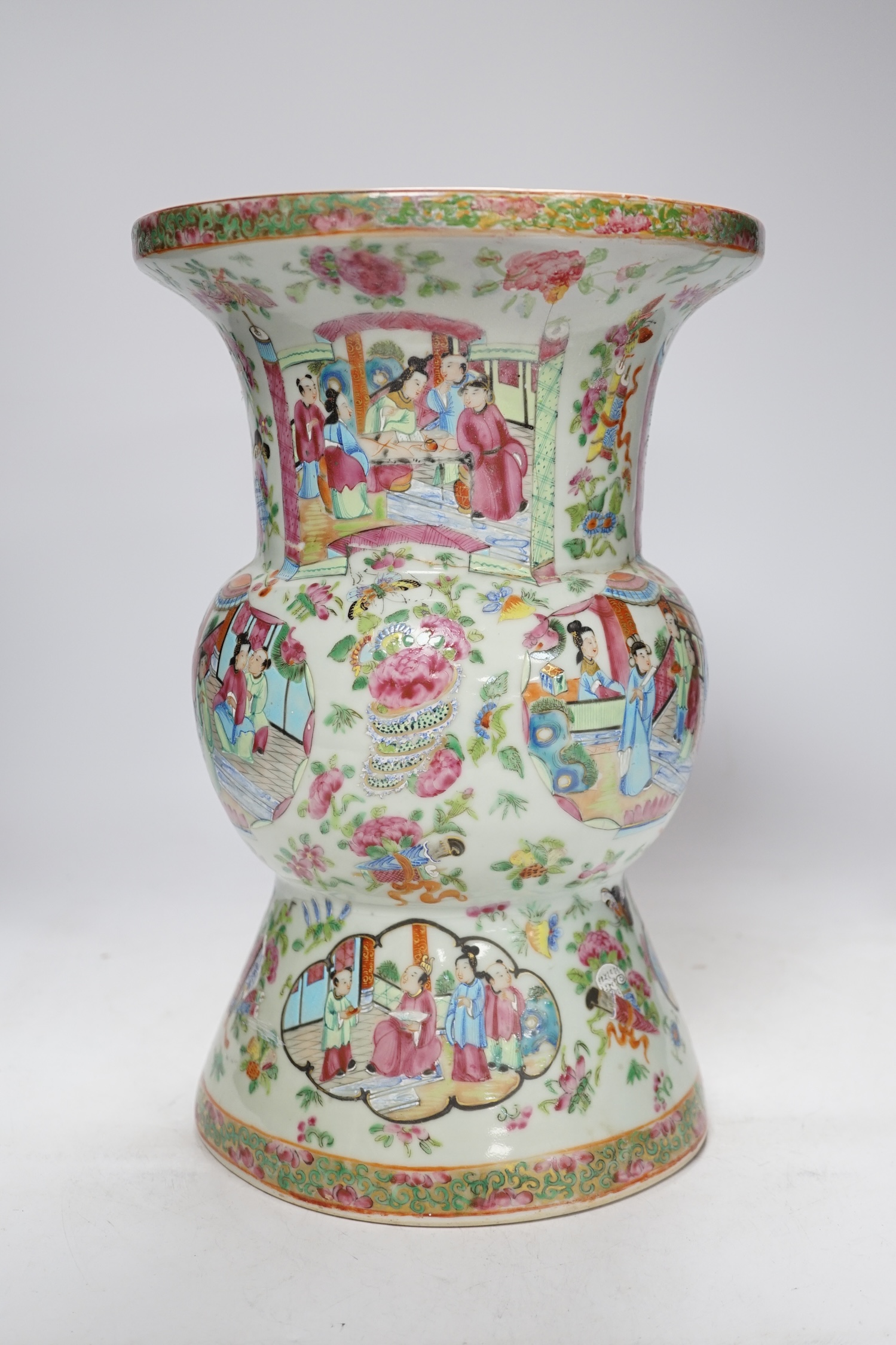 A large 19th century Chinese Canton famille rose vase, damaged and restored, 34cm - Image 2 of 8