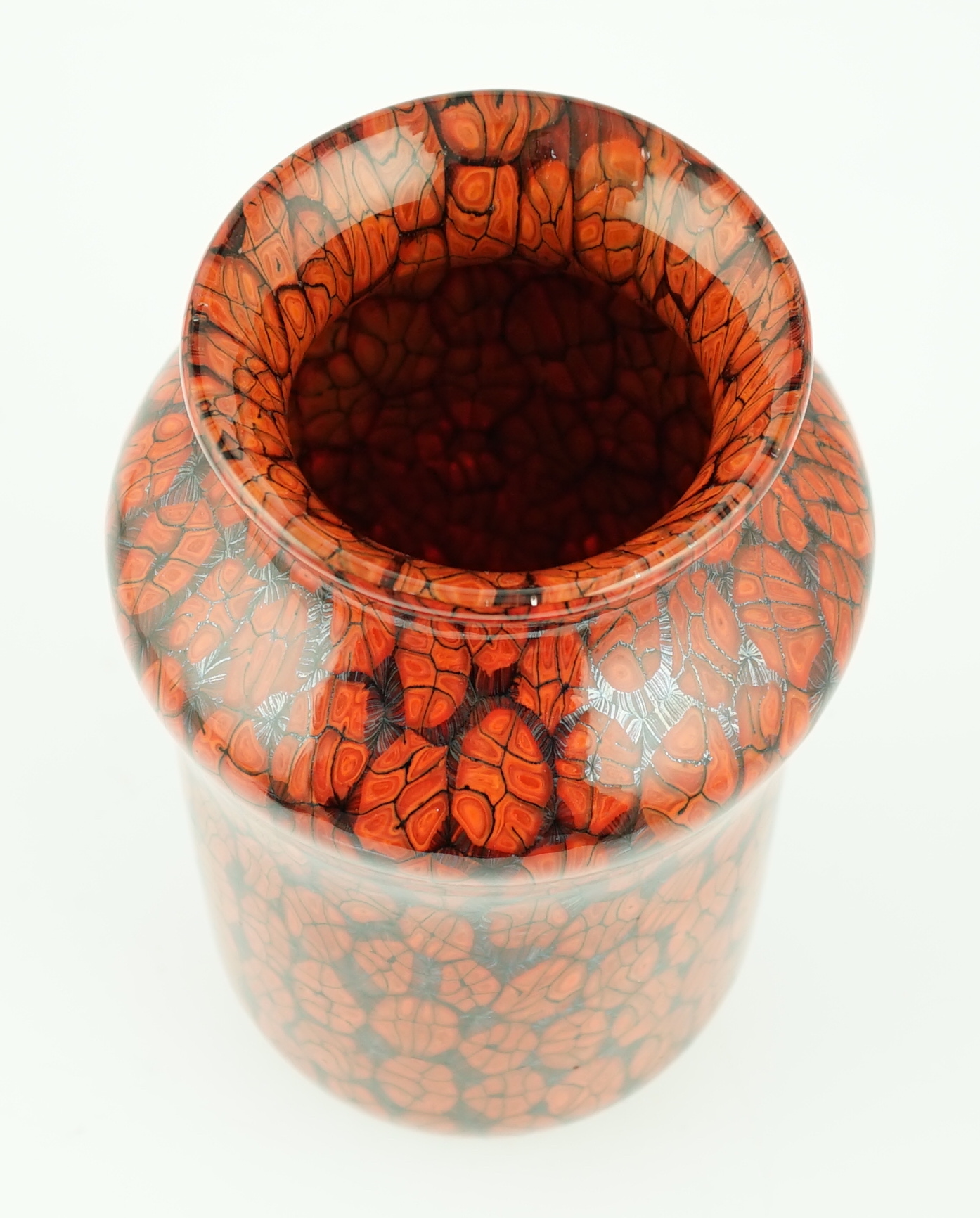 ** ** Vittorio Ferro (1932-2012), a Murano glass Murrine vase, in orange and black, signed, - Image 3 of 3