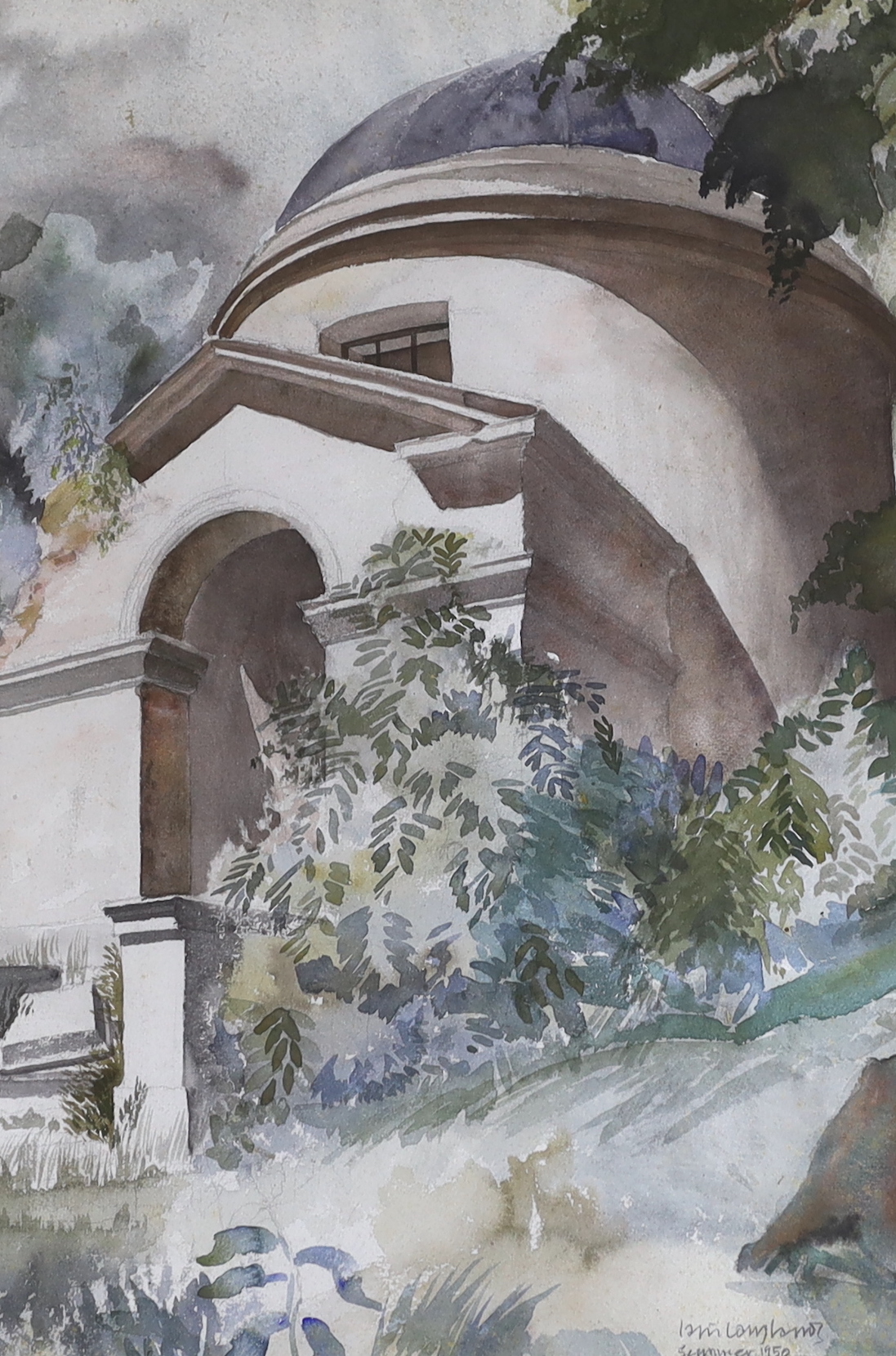 Iain Langland (20th. C), watercolour, 'Chiswick House', signed and dated 1950, inscribed in ink