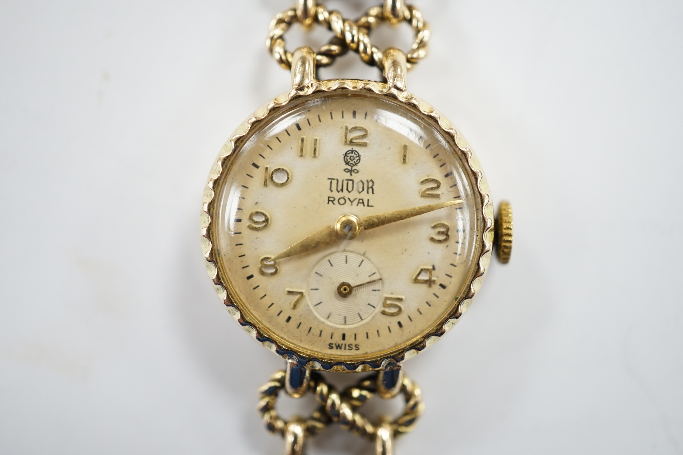 A lady's late 1950's 9ct gold Tudor Royal manual wind wrist watch, , on a 9ct gold Rolex bracelet, - Image 2 of 5