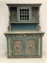 A Flemish oak side cabinet, later painted, width 151cm, depth 55cm, height 206cm