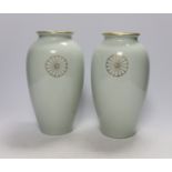 A pair of Japanese Fukagawa presentation vases, with Imperial sixteen petal chrysanthemum mon,