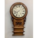 A Victorian parquetry inlaid walnut drop dial wall timepiece, height 80cm