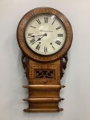 A Victorian parquetry inlaid walnut drop dial wall timepiece, height 80cm