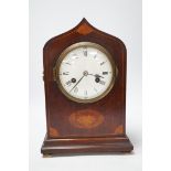 An Edwardian shell inlay mantel clock, with a Philipp Haas and Sons movement striking on a coiled