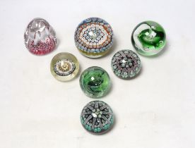 Seven Whitefriars and other paperweights, largest 8cm wide