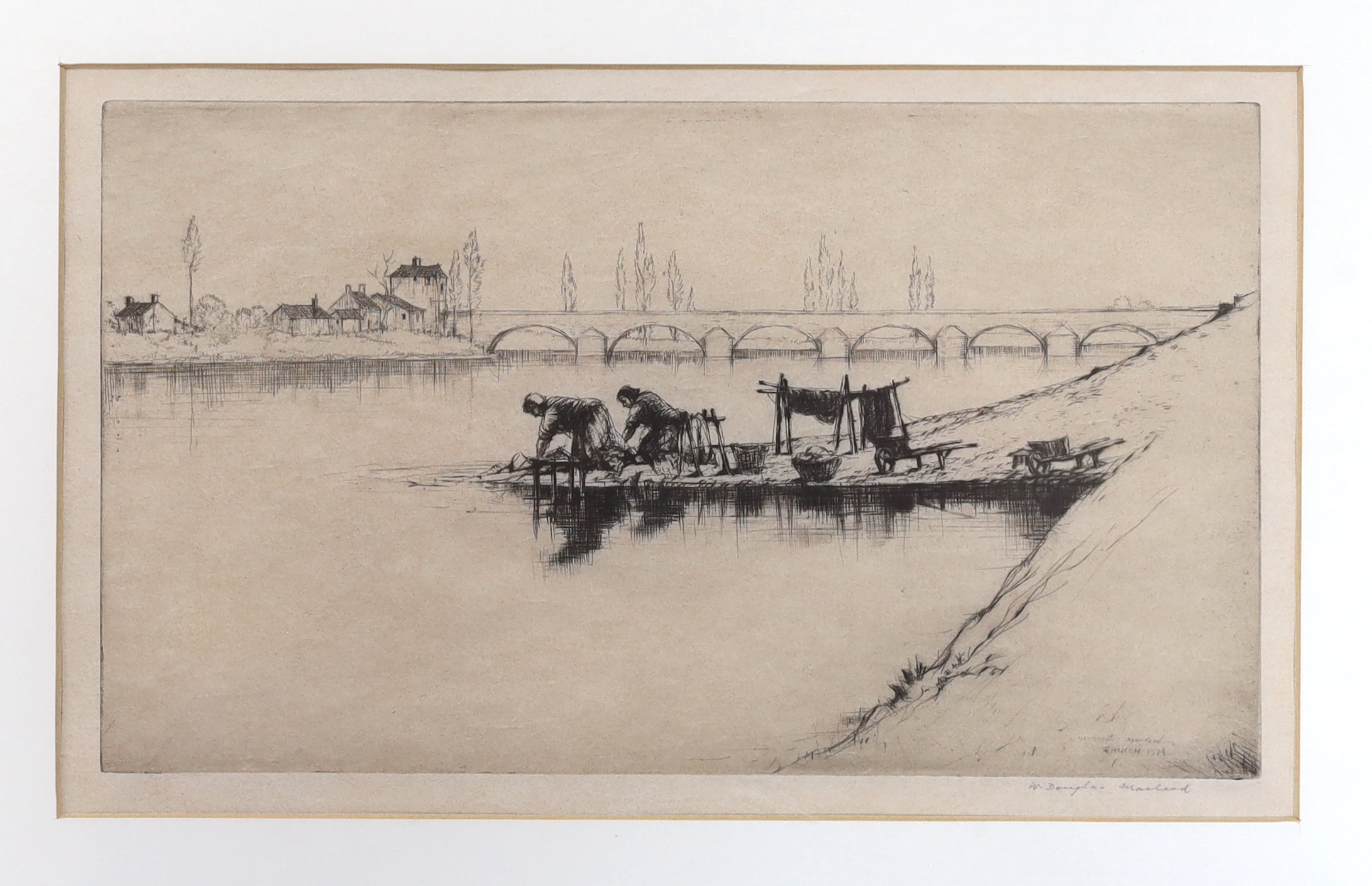 Two pencil signed etchings comprising William Douglas Macleod (1892-1963), ‘Washerwoman Chinon, - Image 2 of 4