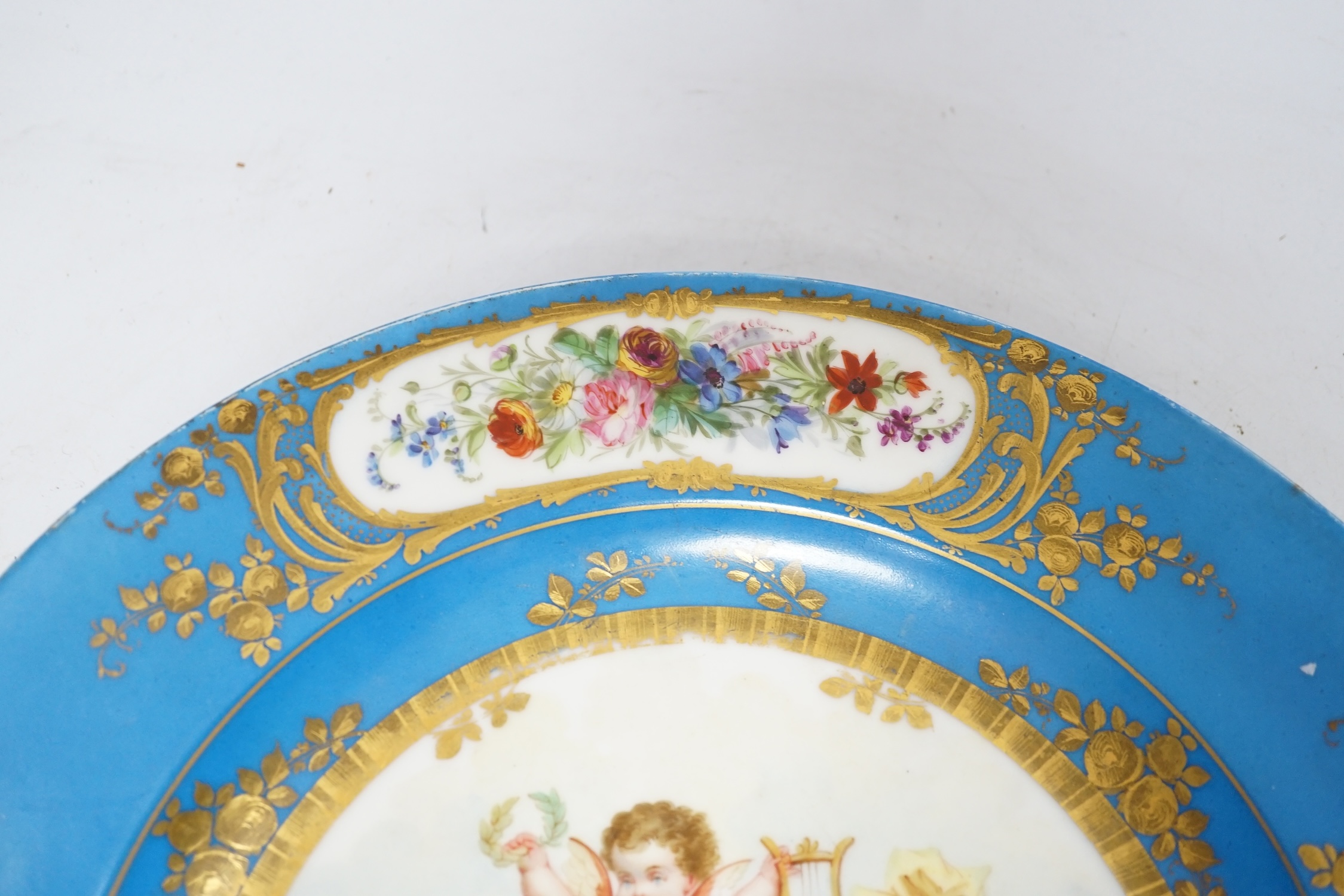 A Sevres style dish decorated with amorini, 33cm - Image 3 of 4