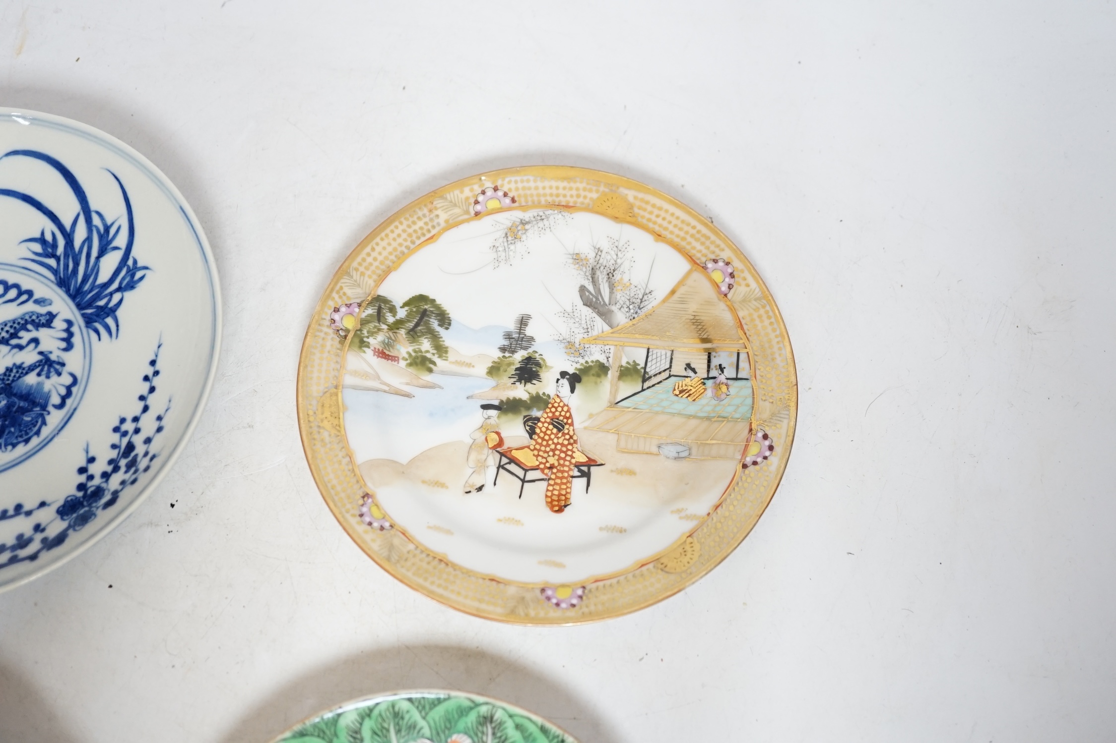 Four Chinese or Japanese porcelain saucers, largest 16.5 cm diameter - Image 3 of 9