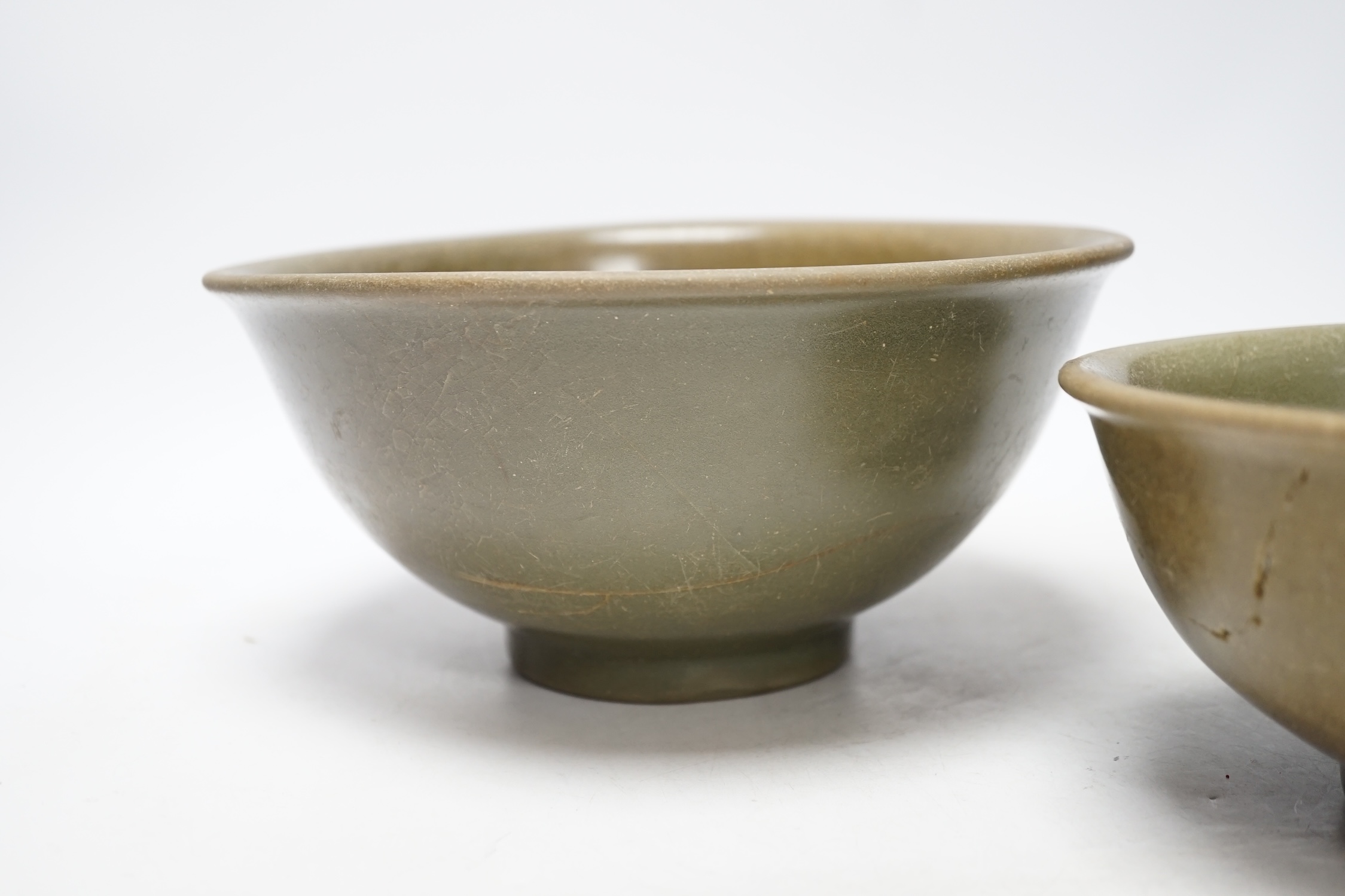 Two Chinese celadon bowls, Yuan-Ming dynasty, largest 22.5cm diameter - Image 3 of 6
