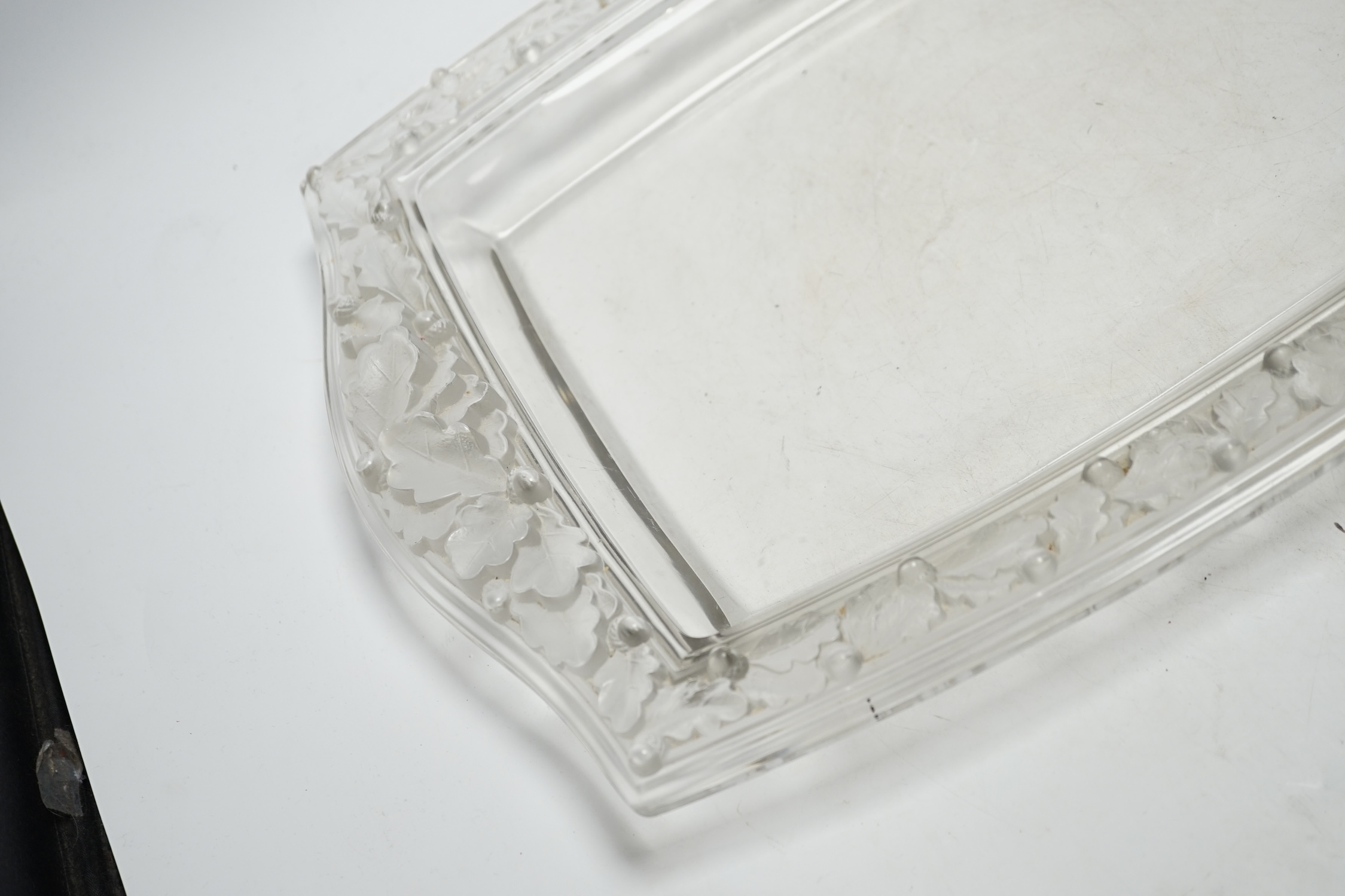 A Lalique 'Chene' oak leaf pattern glass tray, 47cm long - Image 2 of 3