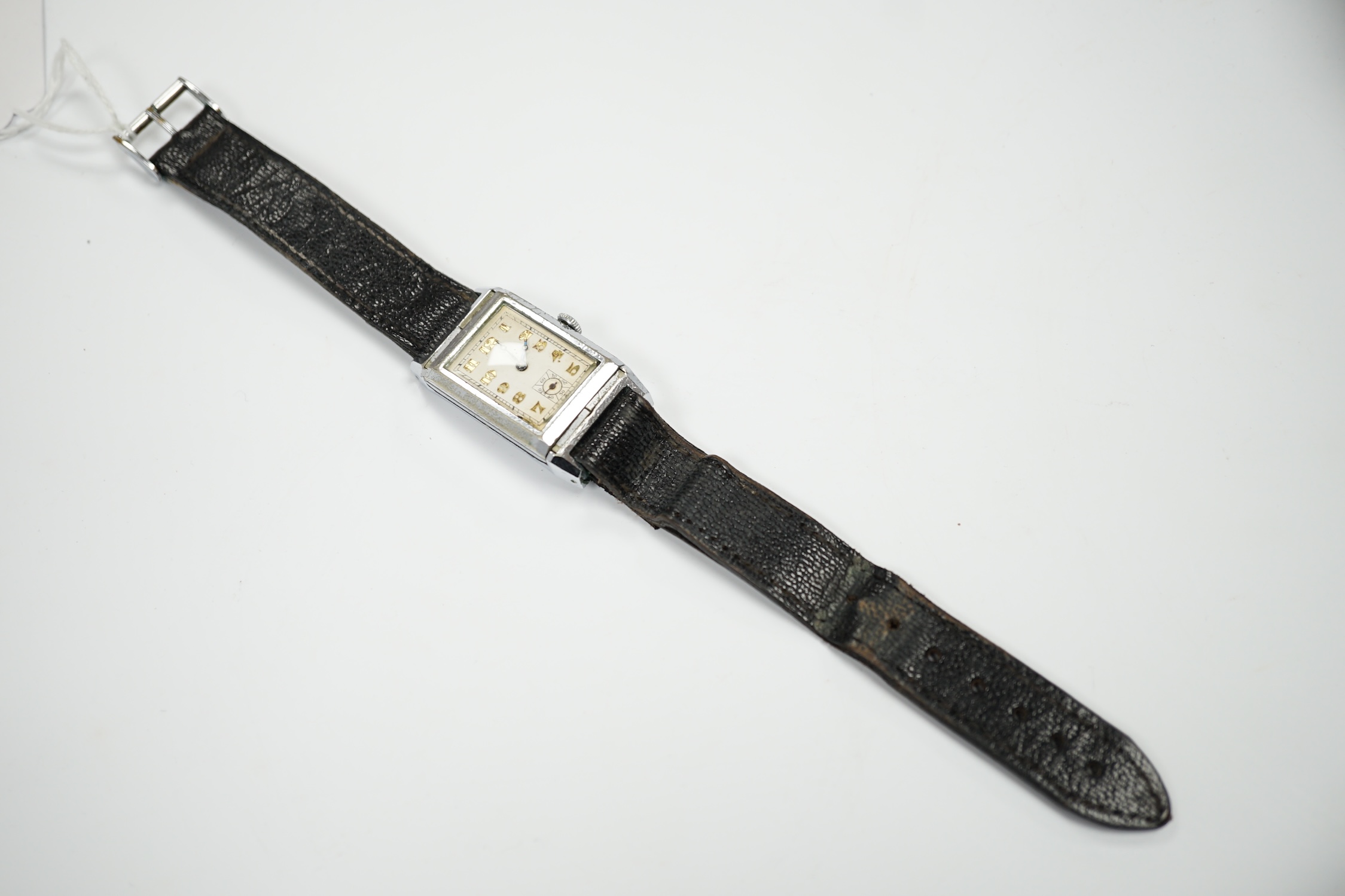 A gentleman's mid 20th century steel 'reverso' manual wind rectangular dial wrist watch, with Arabic - Image 2 of 4