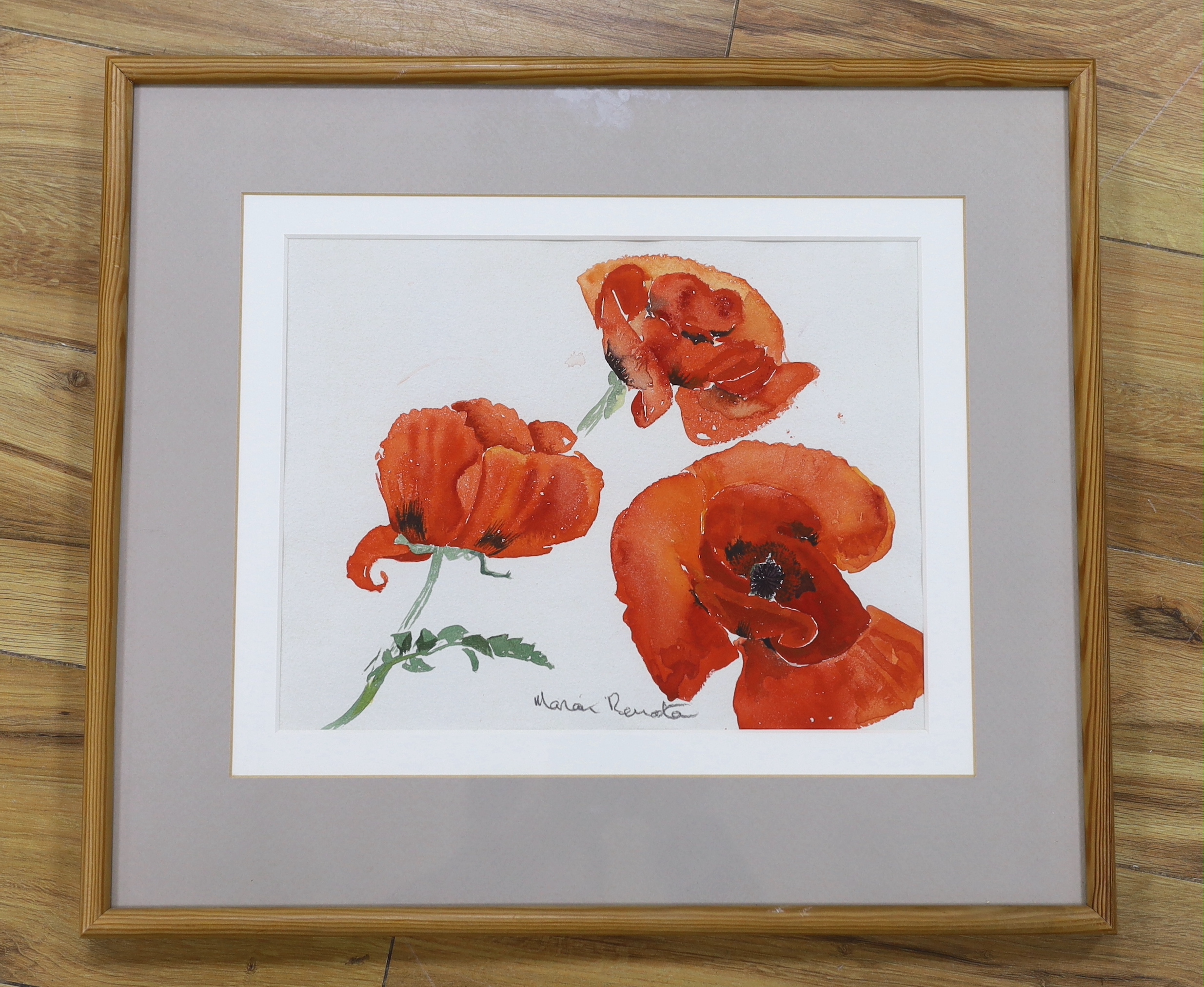 Marian Renata, watercolour, Still life of poppies, signed, 25 x 32cm - Image 2 of 3