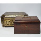 A mid 19th century Chinese export gilt decorated black lacquer work box and a George III mahogany