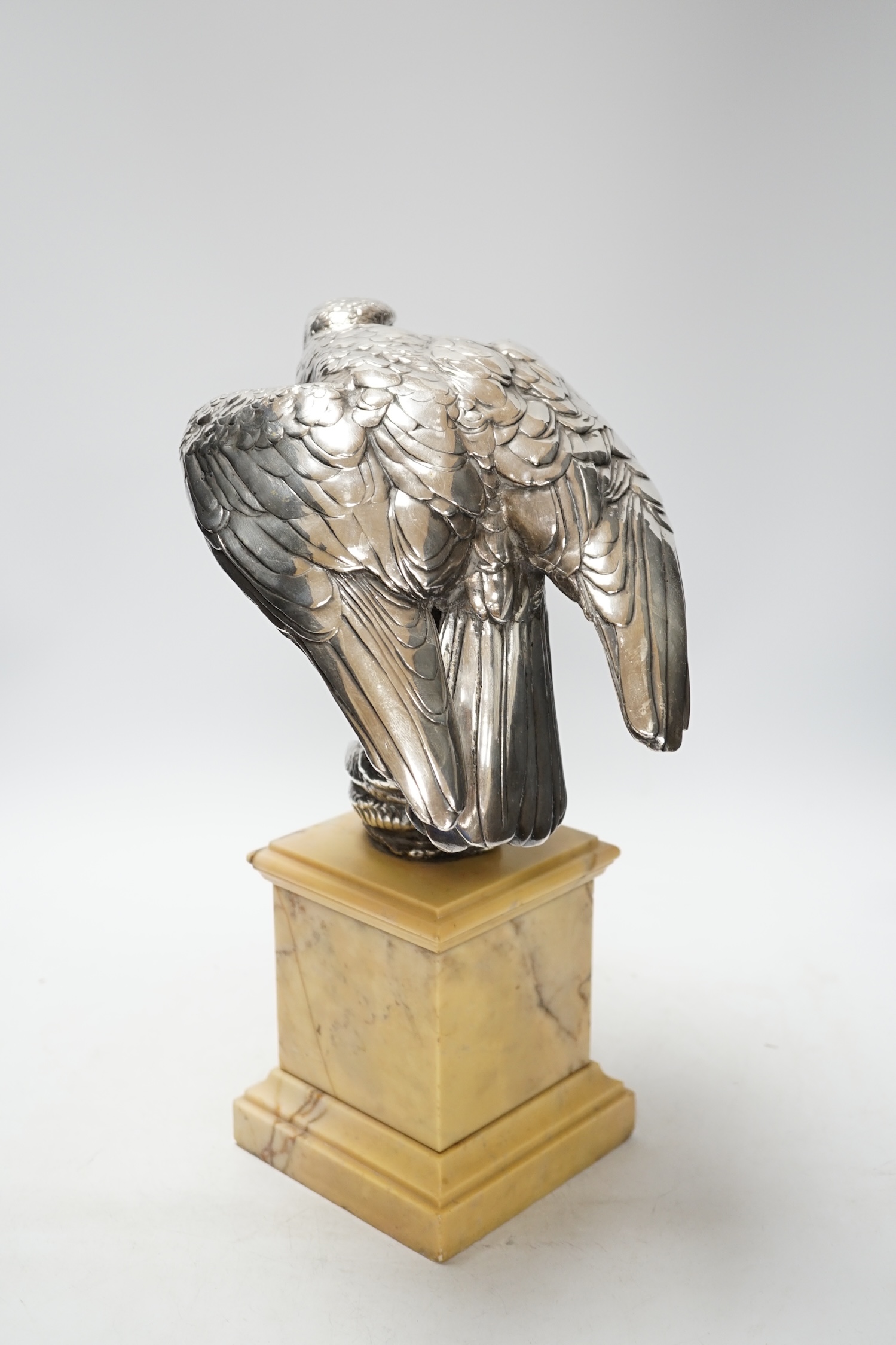 A silvered bronze falcon and serpent group, on marble pedestal, 37cm - Image 3 of 3