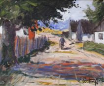 K. Bost..., oil on canvas, Continental street scene with figure, signed, 24 x 30cm