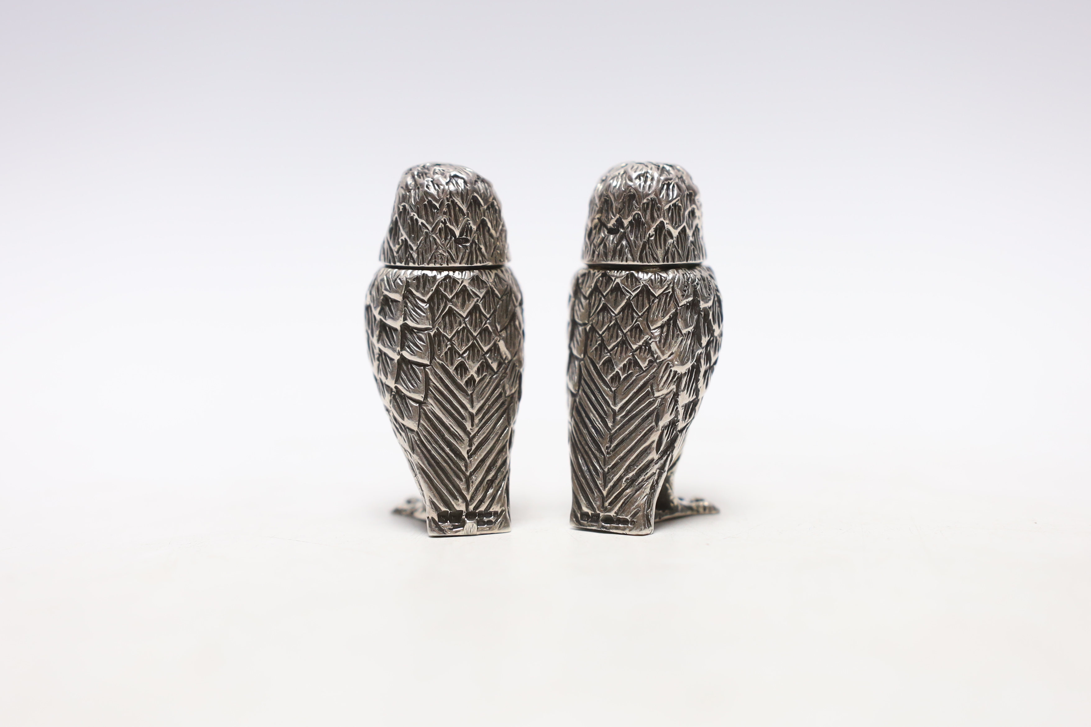 A pair of Elizabeth II novelty silver condiments, each modelled as an owl, maker WW, London, 2008, - Image 3 of 4