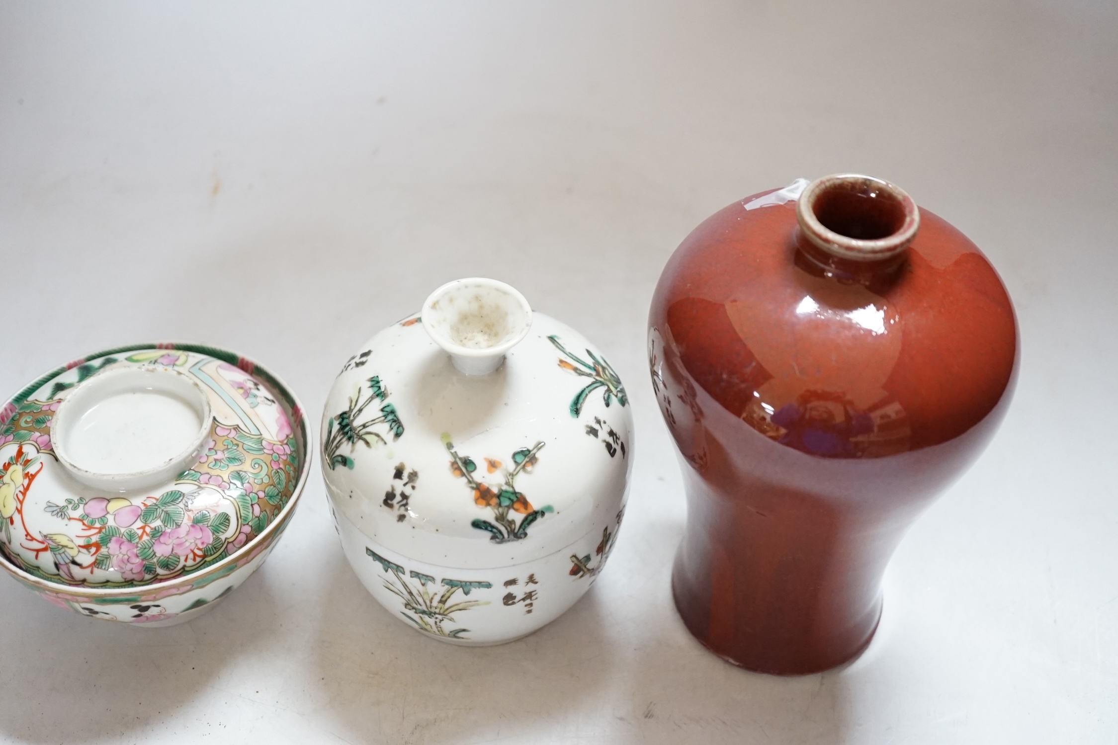 A Chinese sang de boeuf vase, 17.5cm high, and two others - Image 5 of 11