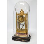 A French four glass mantel clock striking on a coiled gong with gilt brass frame and mercury