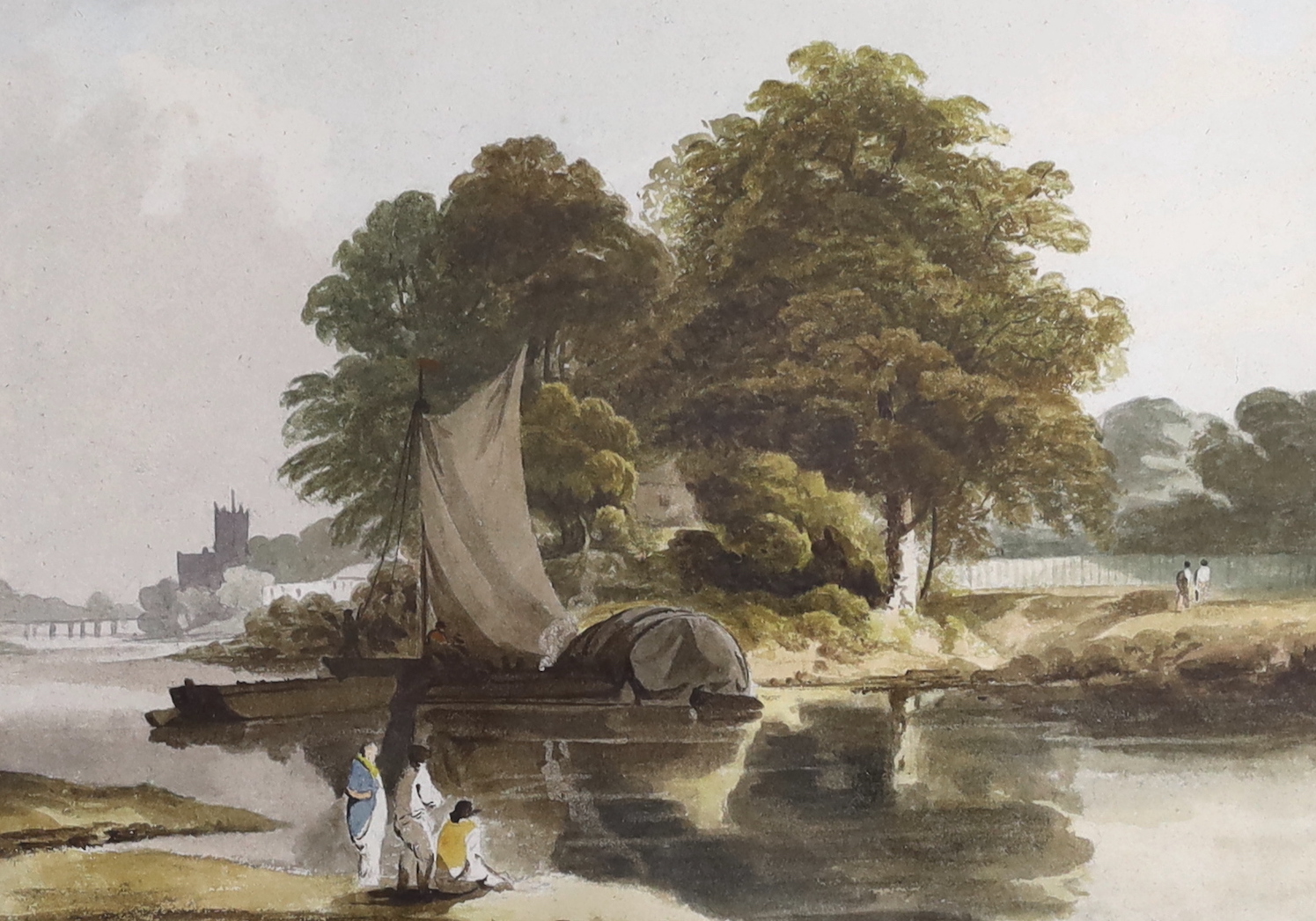 Alfred Nicholson (1788-1833), watercolour, Barges on the Thames, unsigned, inscribed verso