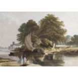 Alfred Nicholson (1788-1833), watercolour, Barges on the Thames, unsigned, inscribed verso