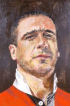 H. Moore, oil on board, Portrait of Eric Cantona, signed 34 x 24cm