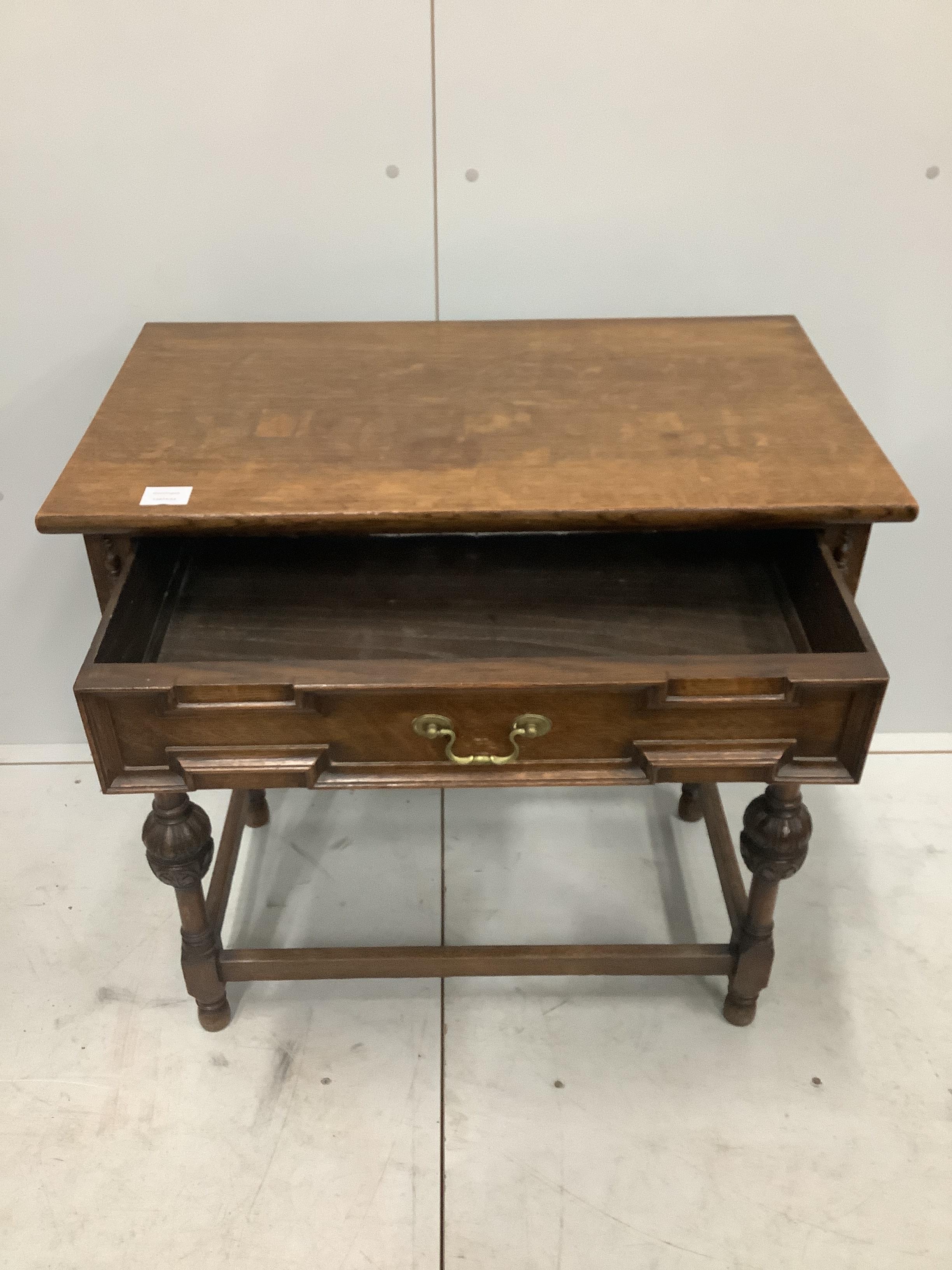 A Jacobean Revival oak side table, width 75cm, depth 45cm, height 76cm - Image 2 of 2