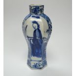 A small Chinese blue and white hexagonal vase, 19th century, 14cm