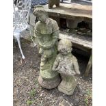 Two reconstituted stone figural garden ornaments, larger height 82cm