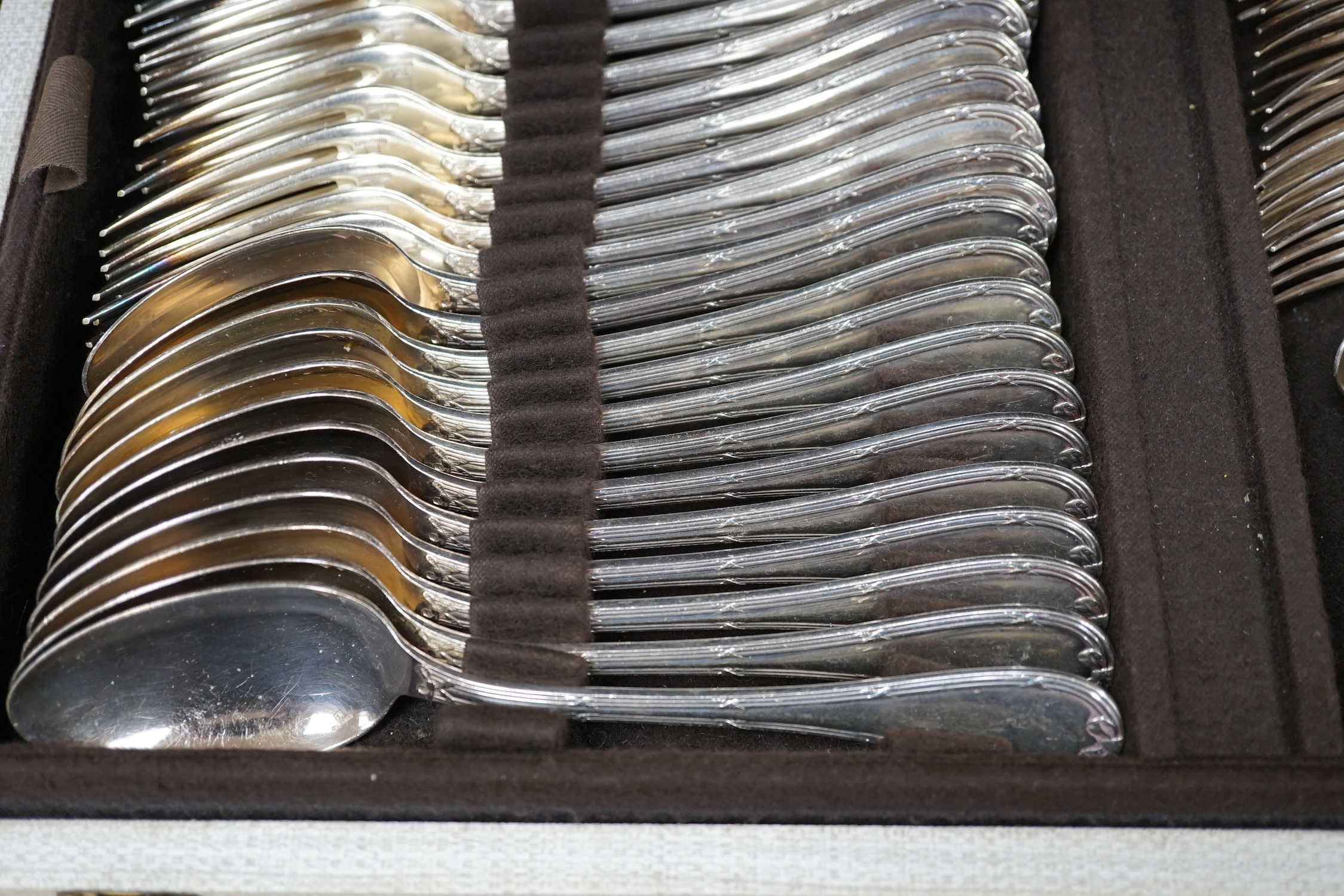 A cased canteen of French Christofle silver plated bow pattern cutlery, a twelve piece setting - Image 2 of 5