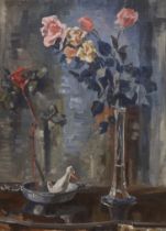 Count Michael de Torby (1898-1959), oil on canvas, Still life of roses, unsigned, various labels and
